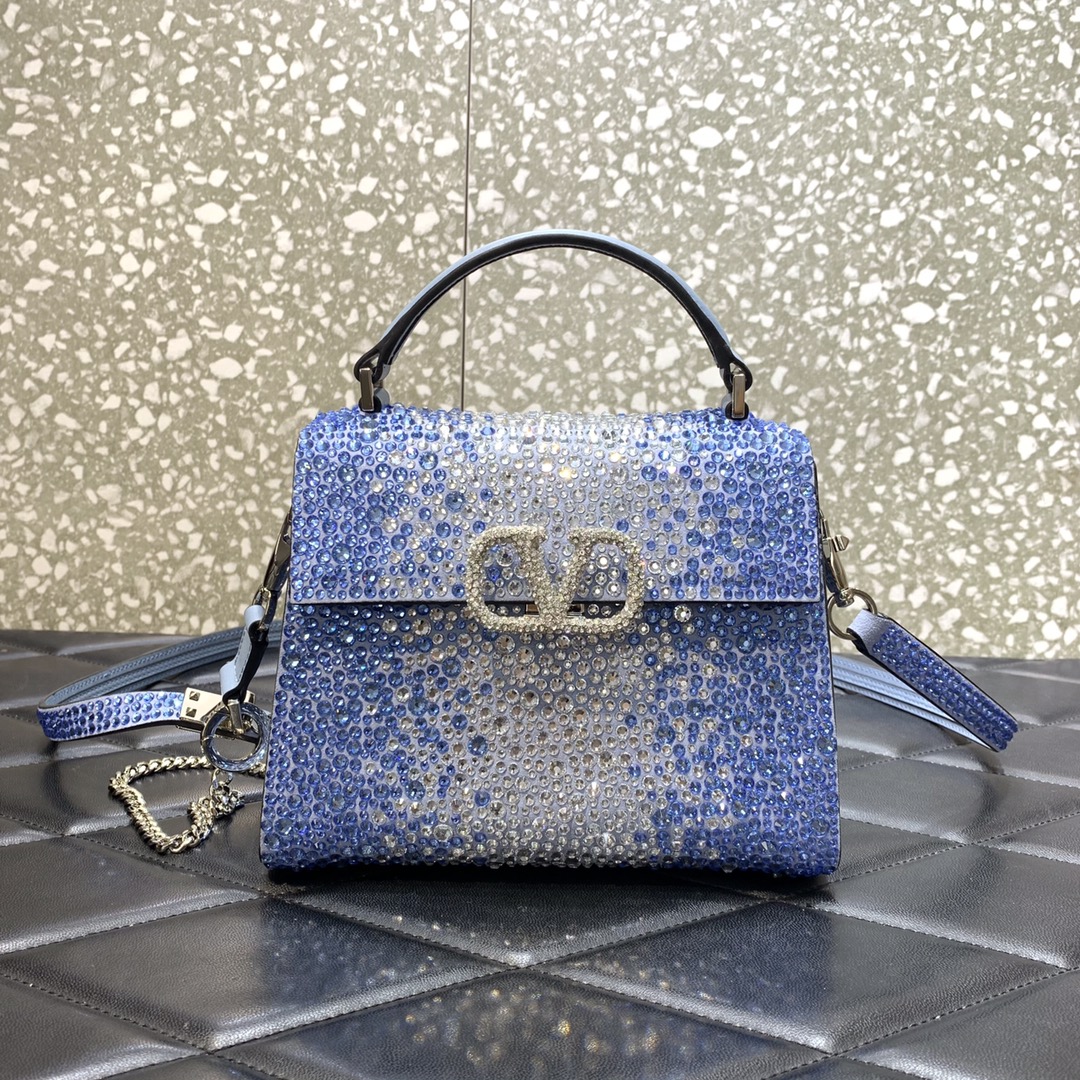 Valentino Garavani Vsling Mini Handbag Entirely Covered in Blue Rhinestones 